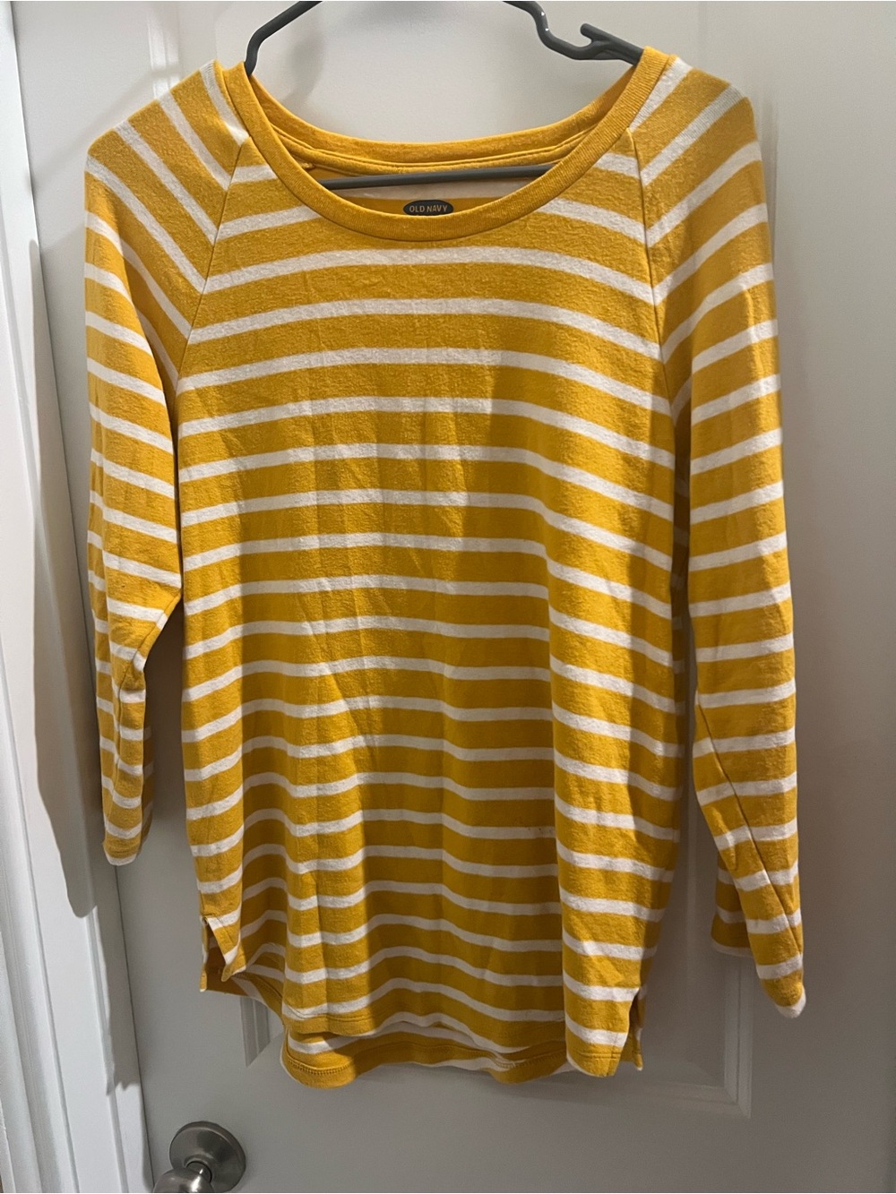 Old Navy Yellow and White Striped Long-Sleeve Tee